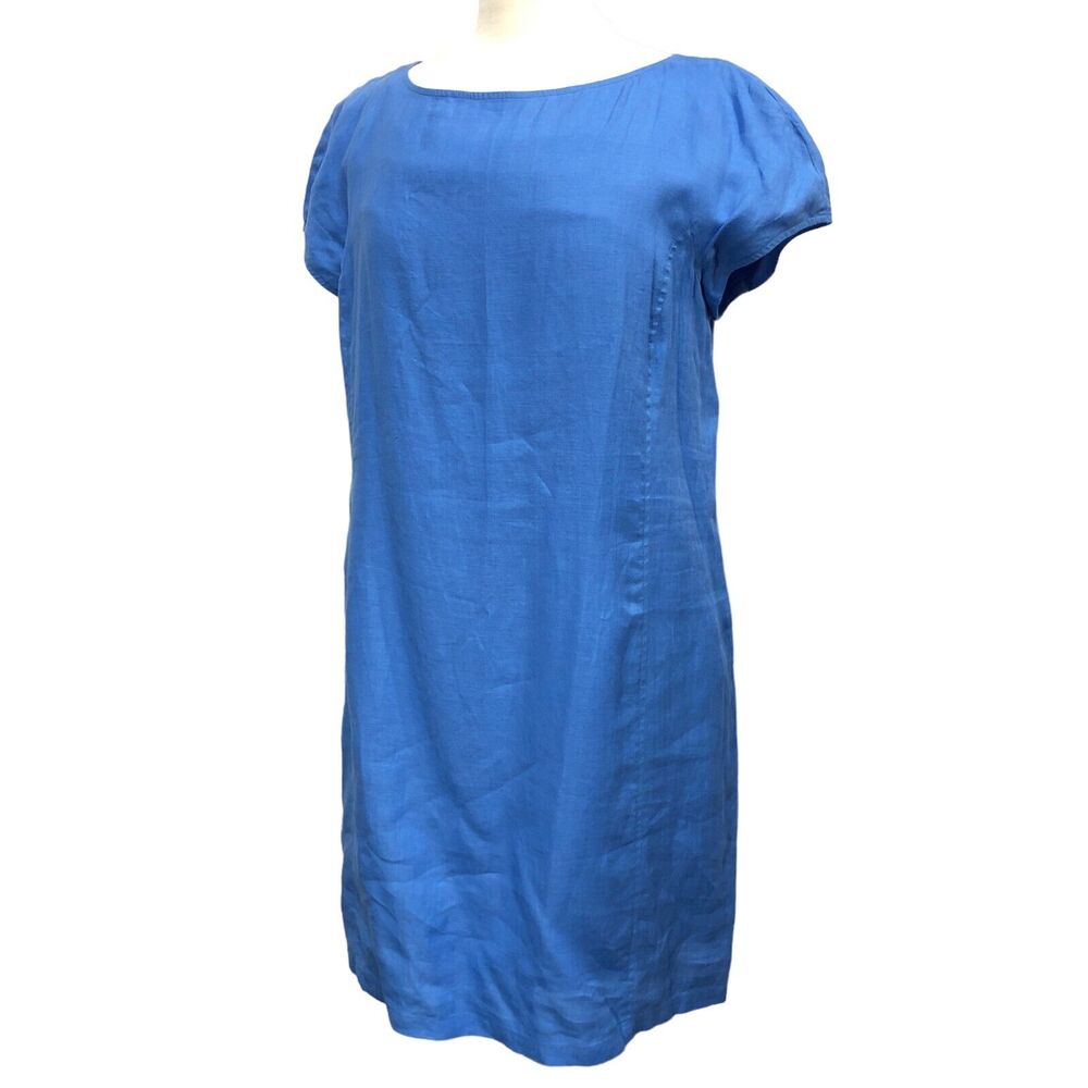 Eileen Fisher Size M Organic Linen Shift Dress Rear Zip Fully Lined Periwinkle